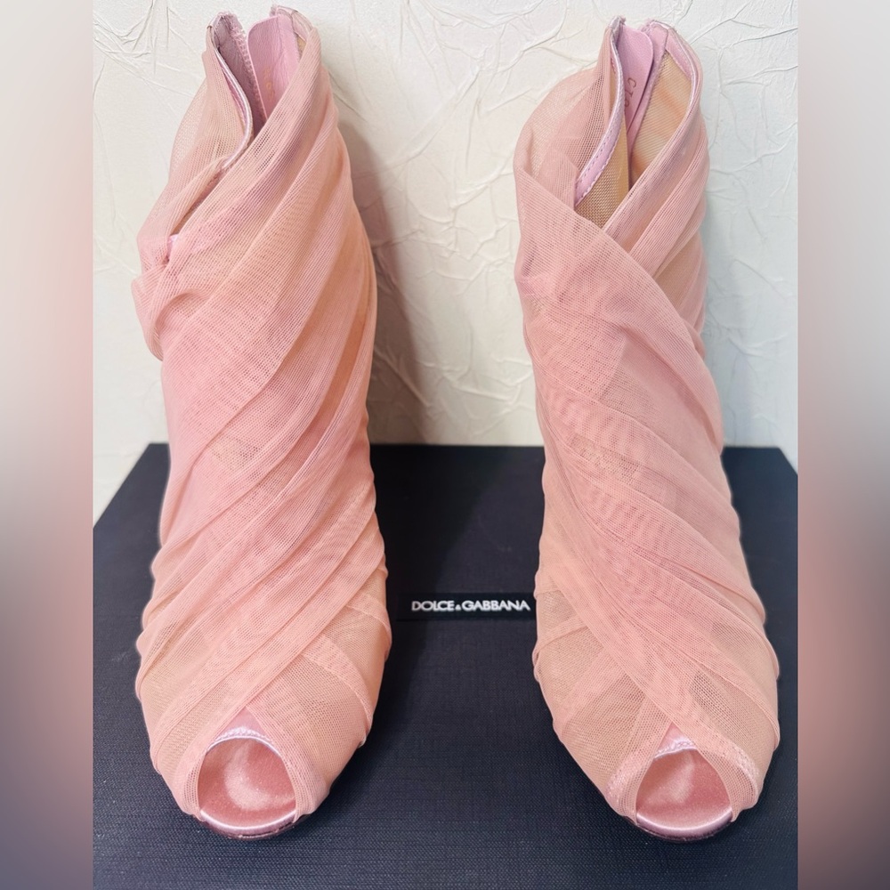 Dolce&Gabbana Keira Mesh And Tulle Ankle Boots Pastel Pink